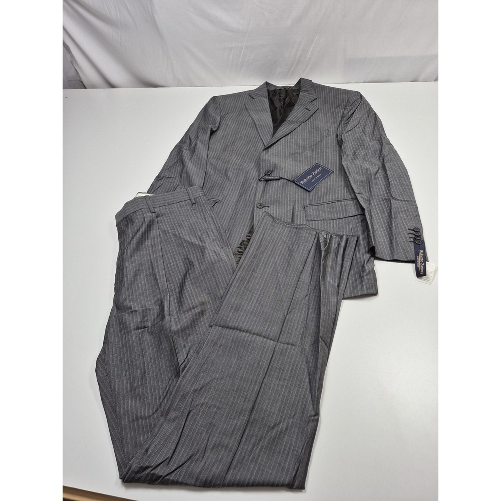 Roberto Zanieri Suit Mens 42R Gray Wool Stripe Reda 2 Piece 36x36 Italy NWT
